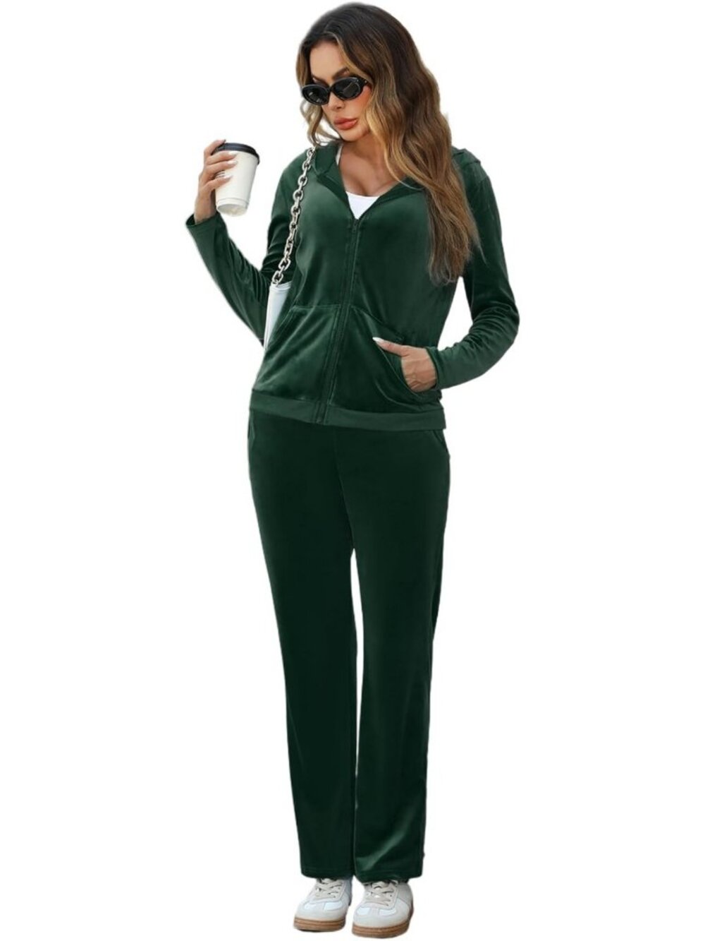 Cozy Velvet Velour Tracksuit Set for Women - Full Zip Hoodie & Jogger Pants